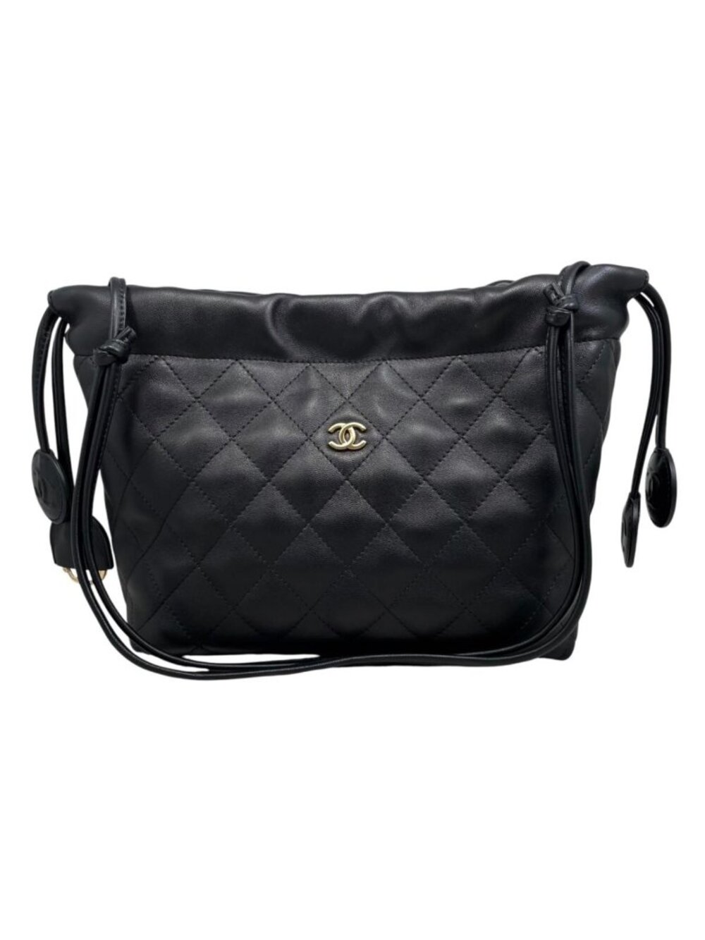 Chanel Shoulder Bag Strap Clutch Quilted Lambskin CC Logo Black Gold